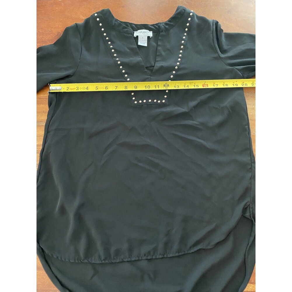 Carmen Marc Valvo Black studded Women's Long Sleeve tunic SHIRT top size s - Picture 7 of 10